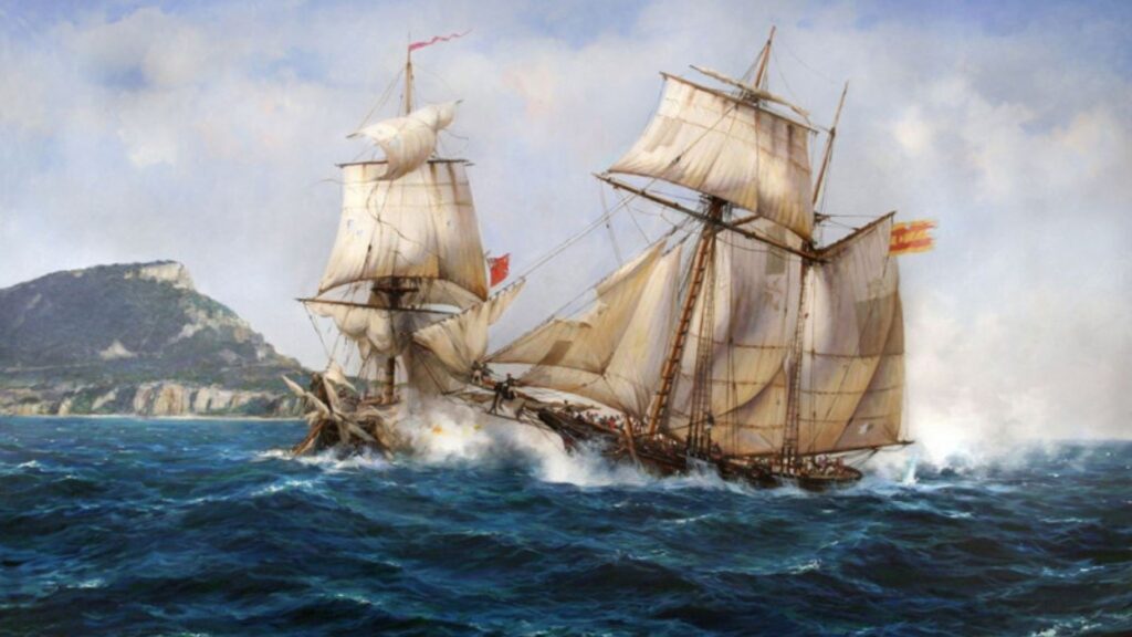 Batalla naval entre una nave española y un barco inglés frente a Gibraltar