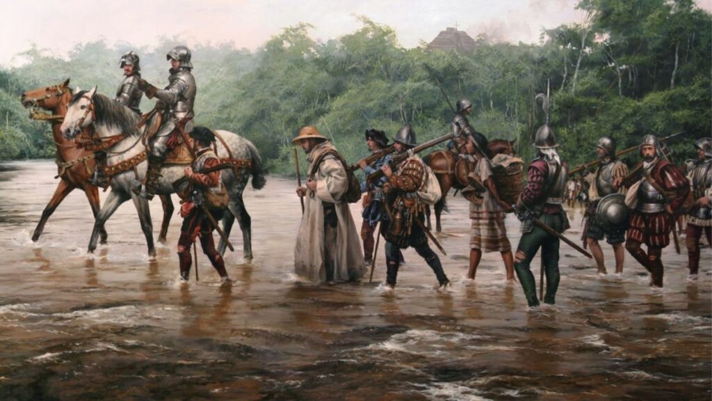 Conquistadores españoles en el nuevo mundo, una obra de Augusto Ferrer-Dalmau