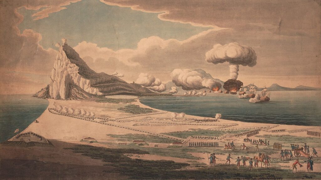 Gibraltar siendo sitiado por el Ejército español