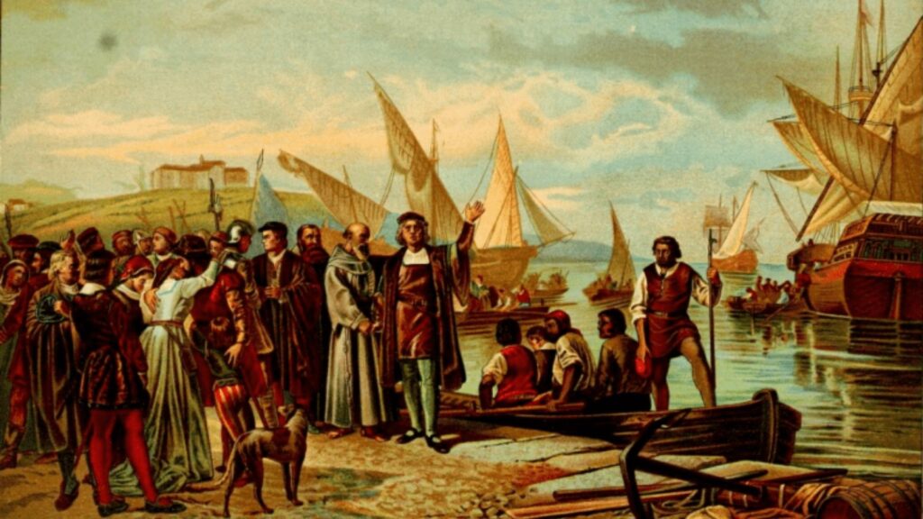 La llegada de Cristóbal colón al puerto de Palos