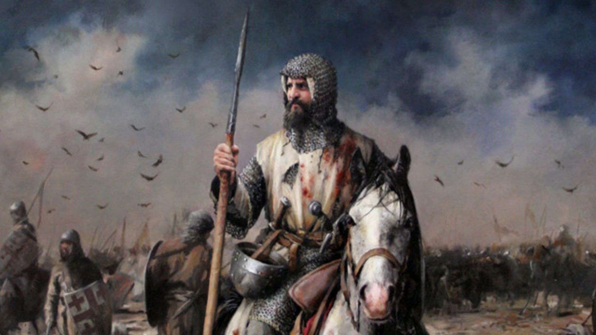 Soldado cristiano tras un combate contra los musulmanes en las Navas de Tolosa. Cuadro de Augusto Ferrer-Dalmau