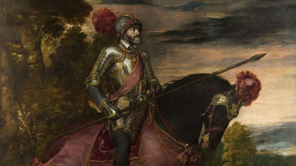 El emperador Carlos V montado a caballo durante la batalla de Mühlberg, cuadro pintado por el artista del renacimiento Tiziano