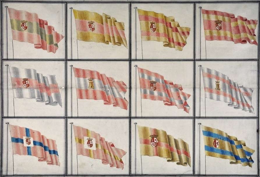 Bocetos de las posibles banderas de España presentadas al Rey Carlos III MINISTERIO DE DEFENSA
