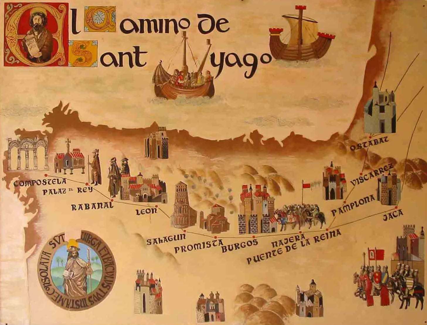 Mapa antiguo del camino de Santiago