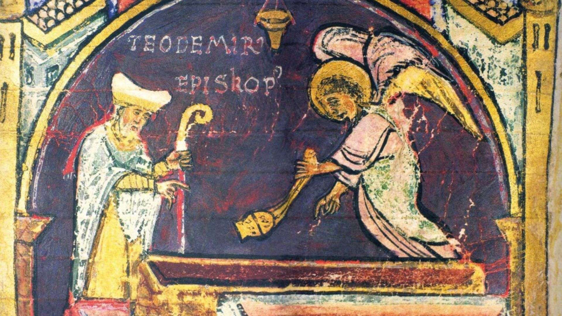 Ilustración que muestra al Obispo Teodomiro ver la tumba del Apóstol Santiago