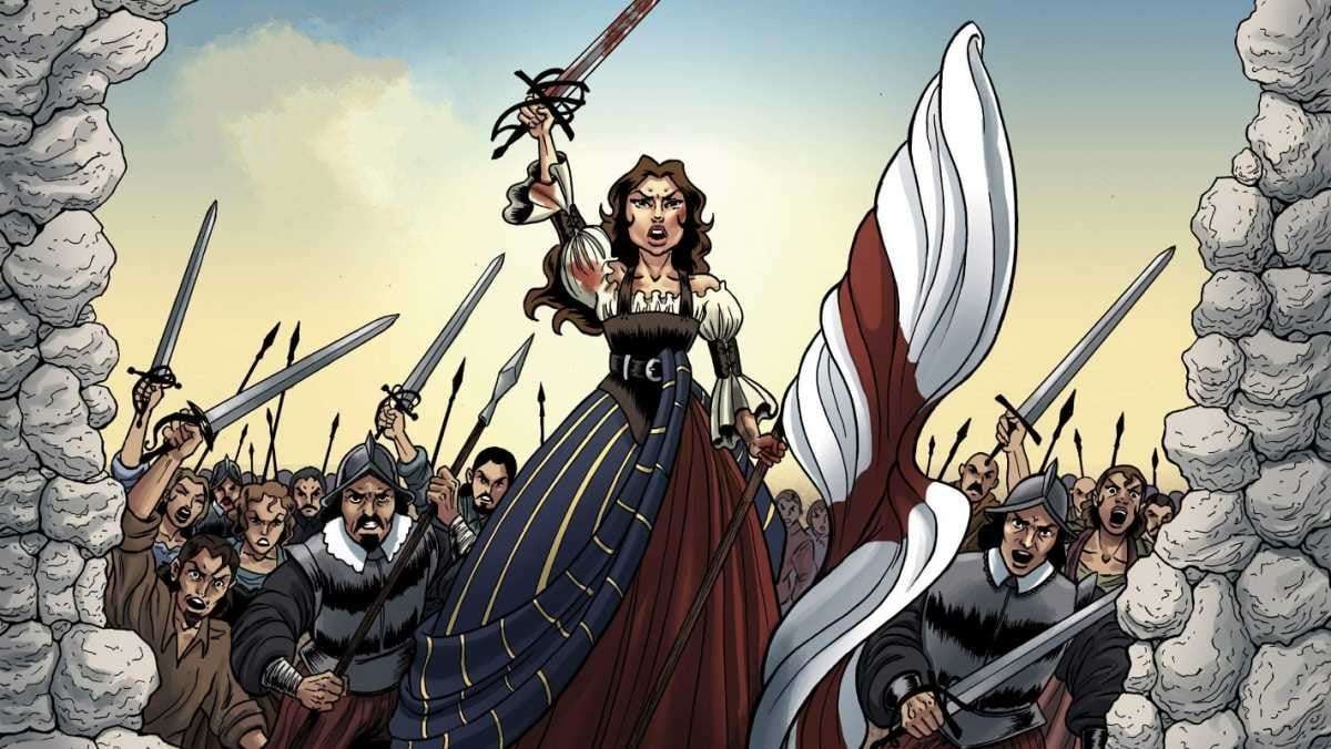 María Pita, la mujer que echó a los ingleses dirigidos por Francis Drake de La Coruña. Imagen del cómic 'María Pita', de Cascaborra ediciones