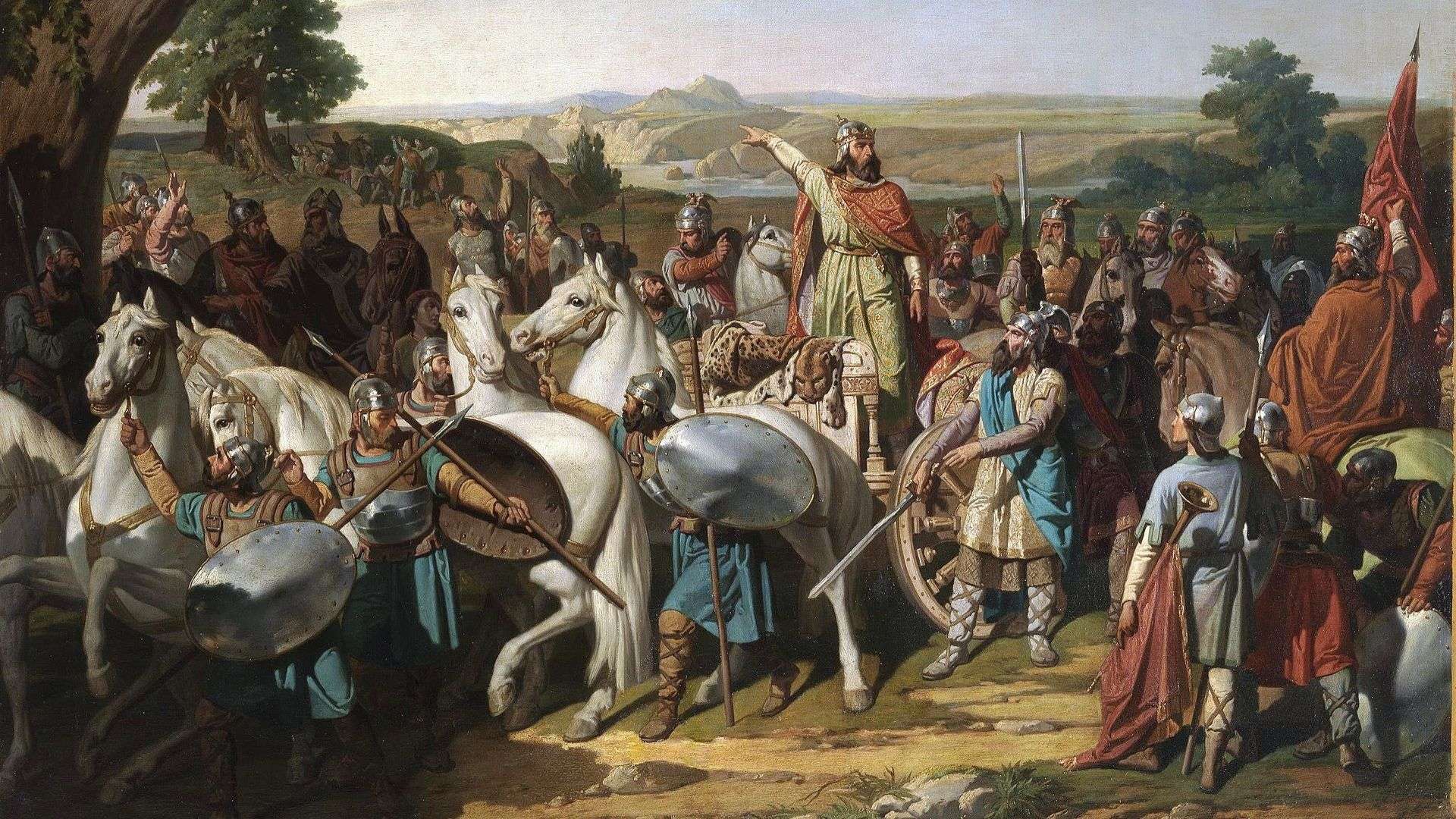 Don Rodrigo, el último Rey visigodo dirige a sus hombres hacia la batalla de Guadalete