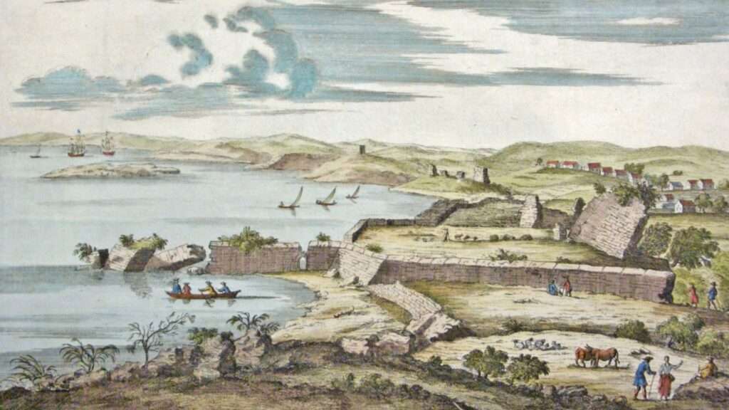 Ruinas de Algeciras tras las luchas entre cristianos y musulmanes, en un grabado del siglo XVIII