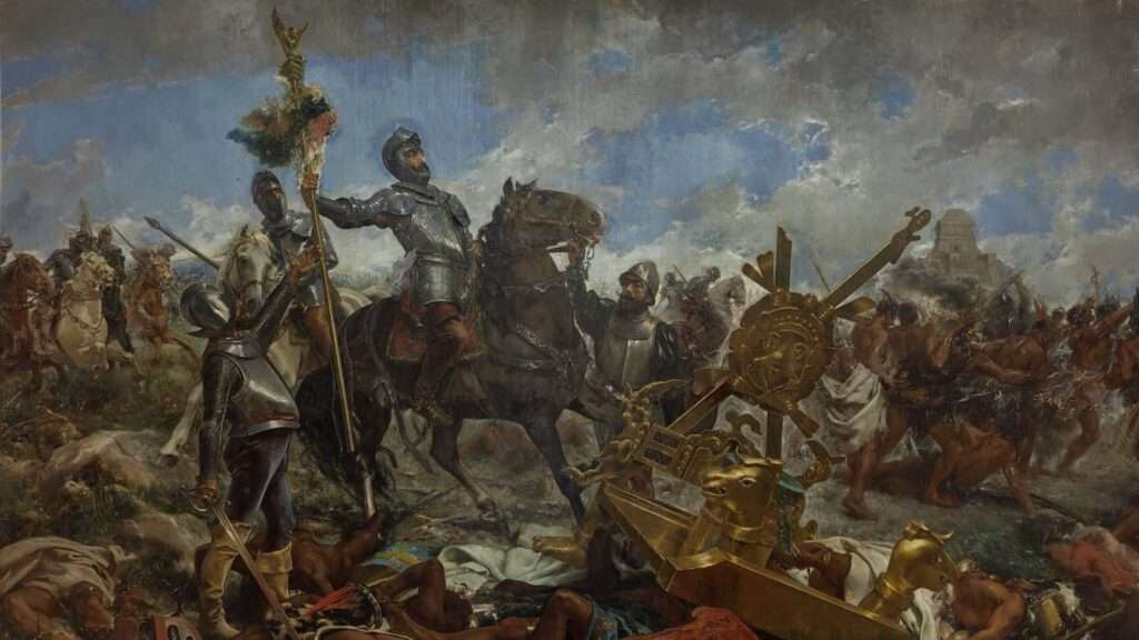 El conquistador español Hernán Cortés en la batalla de Otumba