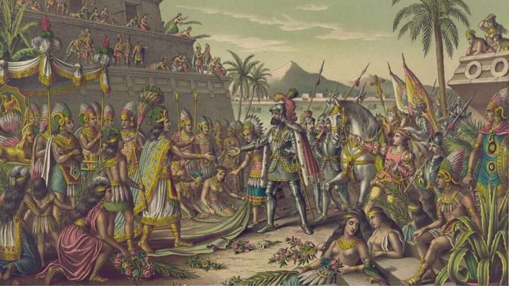 La entrada de Hernán Cortés en Tenochtitlan tras ser invitado por Moctezuma