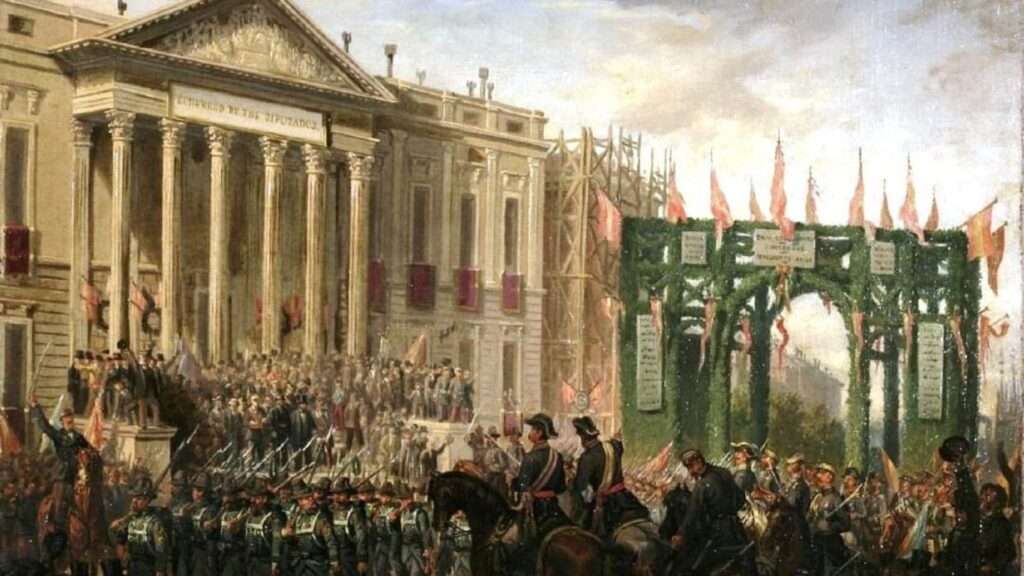 'La Gloriosa' revolución del 68 que acabó con el reinado de Isabel II de España. Cuadro de Joaquín Sigüenza