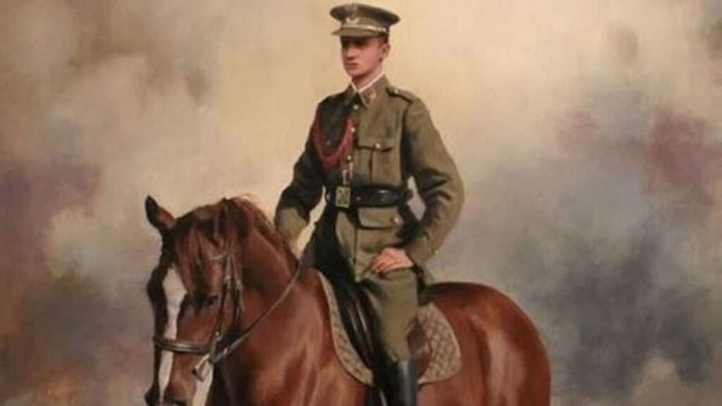 Retrato del Príncipe Juan Carlos de Borbón con el uniforme de soldado del Ejército español. Obra de Augusto Ferrer-Dalmau