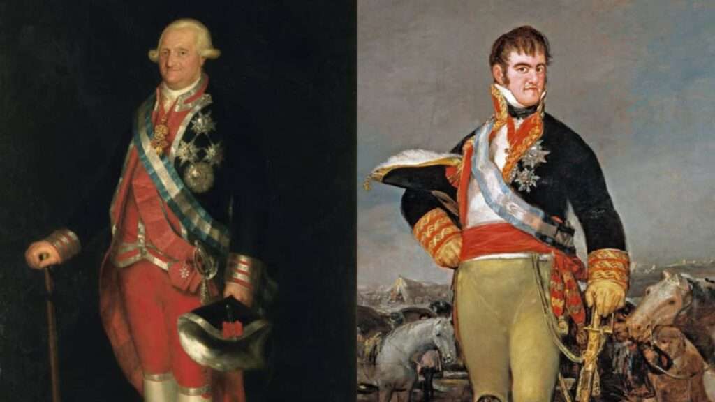 El Rey Carlos IV (izquierda) y el Príncipe de Asturias Fernando de Borbón (derecha)