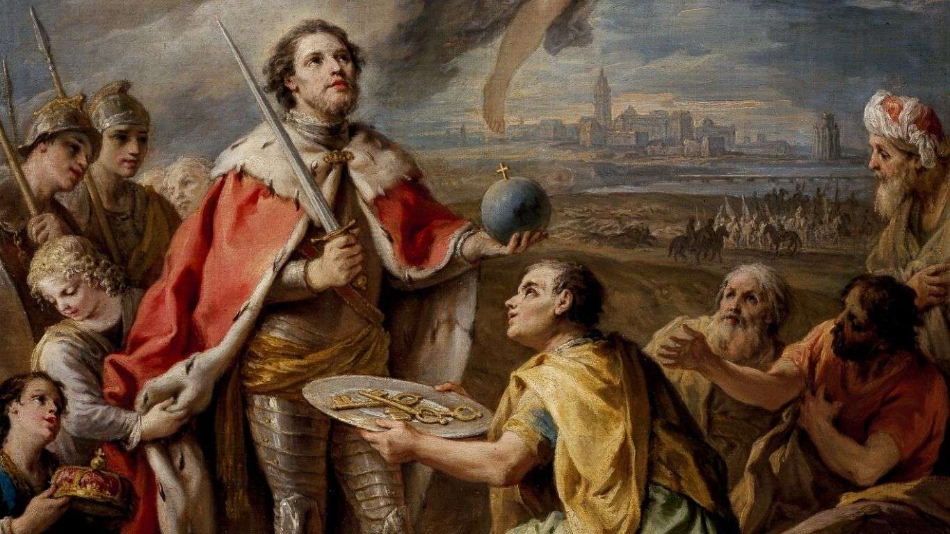 La conquista de Sevilla a manos del Rey castellano Fernando III 'el Santo'. Obra de Charles Joseph Flipart